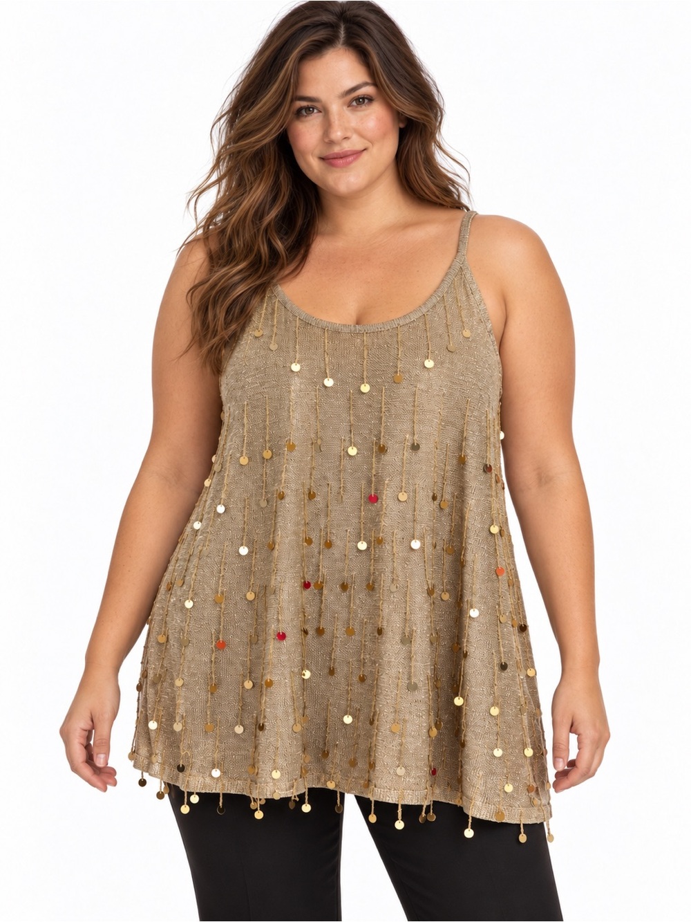 Venezia Gold Sequin Tassel Swing Tank